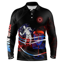 Load image into Gallery viewer, American flag black Mens disc golf polo shirts custom disco golf outfit, disc golf gifts NQS6754