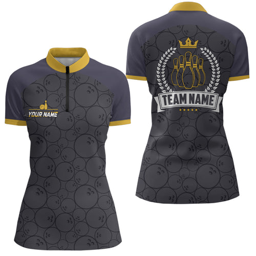 Bowling Quarter Zip shirt for women Custom bowling camo team League jerseys, retro bowling shirts NQS6756