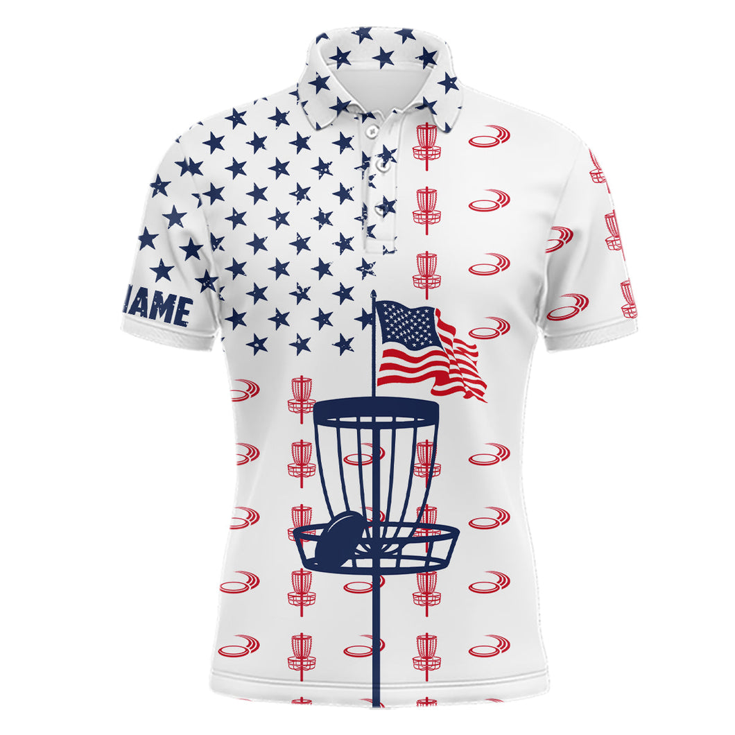 Red, white and blue American flag Mens disc golf polo shirts custom patriotic disc golf shirt NQS6766