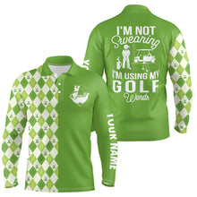 Load image into Gallery viewer, Green argyle plaid pattern Mens golf polo shirt custom I'm not swearing, I'm using my golf words NQS6515