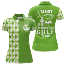 Load image into Gallery viewer, Green argyle plaid pattern Womens golf polo shirts custom I&#39;m not swearing, I&#39;m using my golf words NQS6515