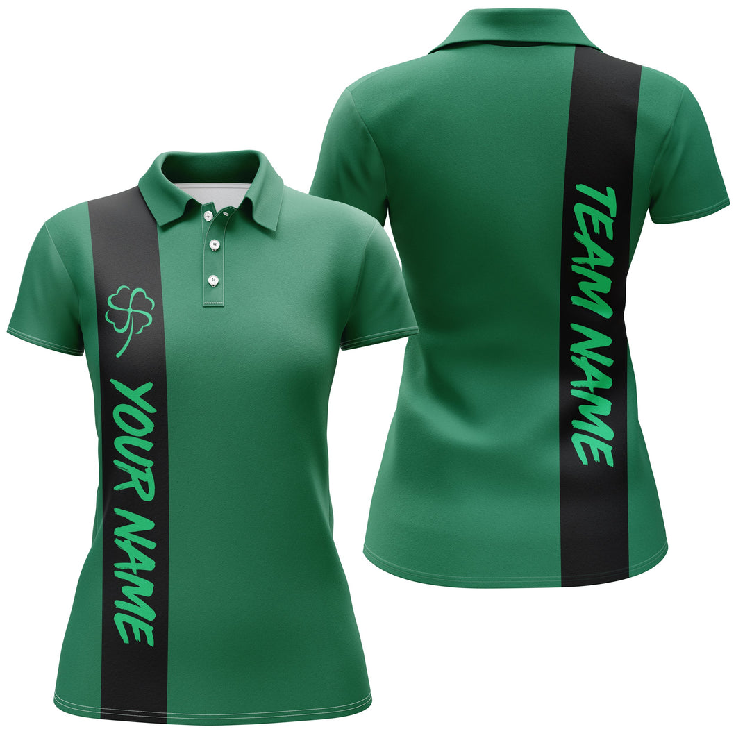 Black and green Retro Lucky Women bowling polo shirt Custom St Patrick Day team league bowling jerseys NQS7044