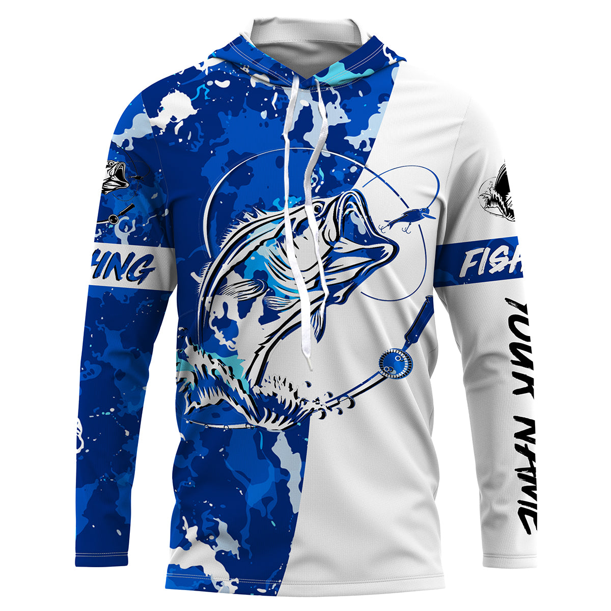 Bass Fishing blue sea camouflage custom Name UV Protection Shirts, Bass Fishing Jerseys FSD3211
