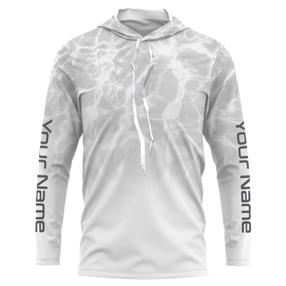 Personalized Water Wave White-grey Performance Shirts, Fishing Tournament UV Protection Long Sleeve, Fishing Jerseys FSD2672