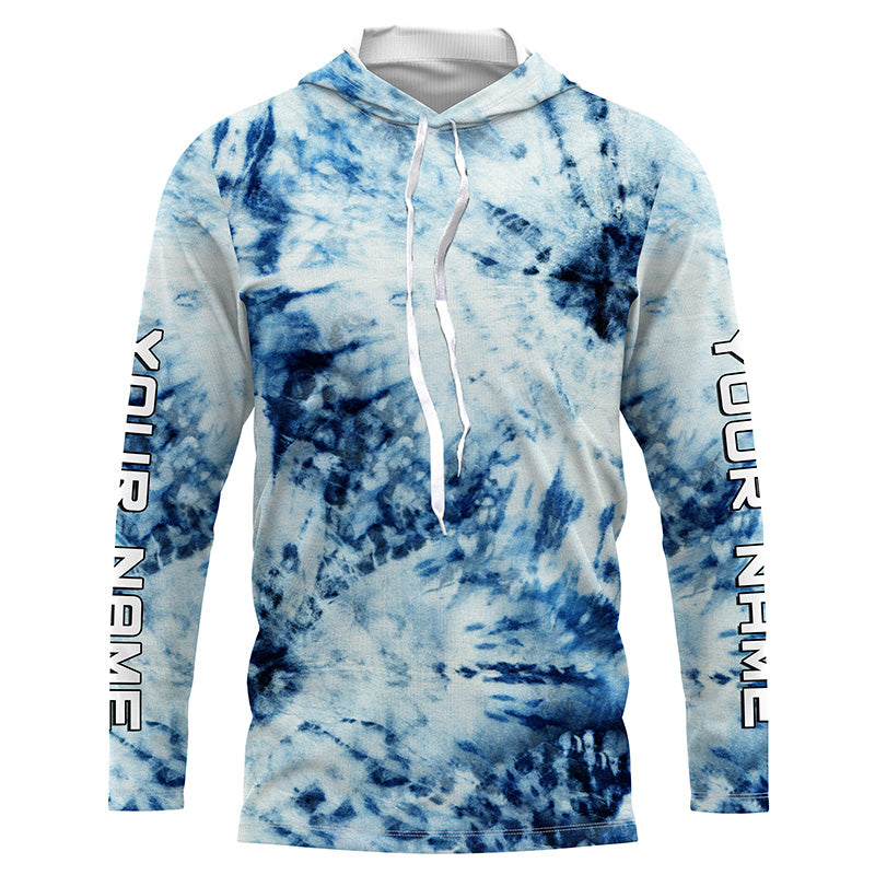 Custom Blue and white Tie Dye printed Shirt, Performance long sleeve UV protection Fishing shirt FSD3365