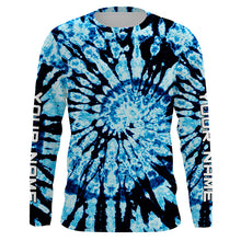 Load image into Gallery viewer, Custom spiral black and blue Tie Dye long sleeve Shirts, Performance UV protection Fishing shirt FSD3367