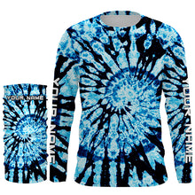 Load image into Gallery viewer, Custom spiral black and blue Tie Dye long sleeve Shirts, Performance UV protection Fishing shirt FSD3367