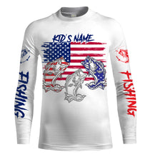 Load image into Gallery viewer, Bass Fishing American flag 4th of July 3D Custom name UV Protection Shirt For Men, Women and Kid Patriotic fishing gift FSD2083