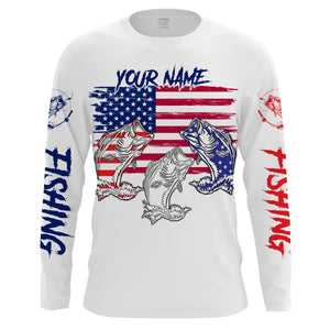 Bass Fishing American flag 4th of July 3D Custom name UV Protection Shirt For Men, Women and Kid Patriotic fishing gift FSD2083