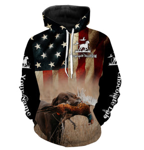 Pheasant Hunting with Chocolate Labrador American flag All over printed Shirts, Lab hunting shirt FSD3560