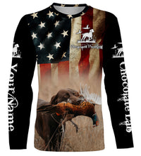 Load image into Gallery viewer, Pheasant Hunting with Chocolate Labrador American flag All over printed Shirts, Lab hunting shirt FSD3560