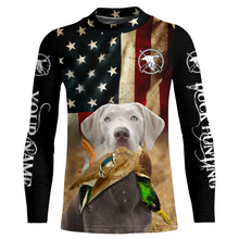 Load image into Gallery viewer, Personalized Silver Labrador Retriever Duck Hunting Dogs American flag Shirts, Hunting gifts FSD3867