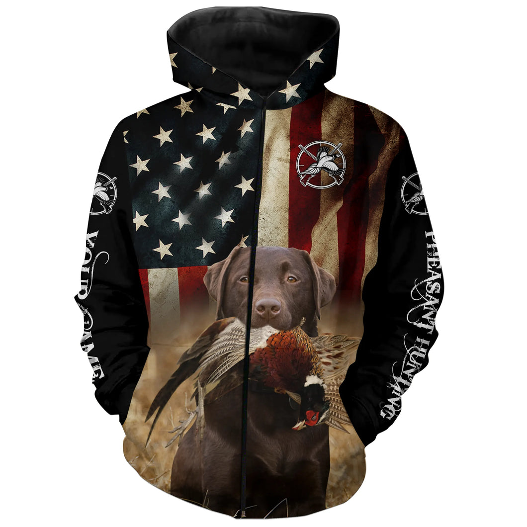 Best Pheasant hunting dogs chocolate Labrador Retriever American flag 3D All over printed Shirts FSD3872