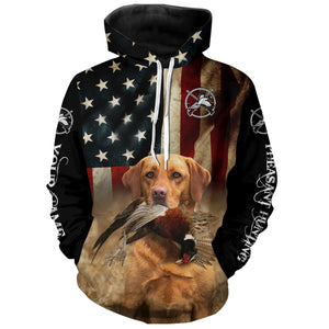 Bird dog Labs Fox red Labrador Retriever Pheasant Hunting American flag 3D all over print Shirts FSD3875