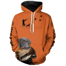 Load image into Gallery viewer, Chocolate Labs Pheasant Hunting custom name orange Shirts for Pheasant Hunters FSD3916