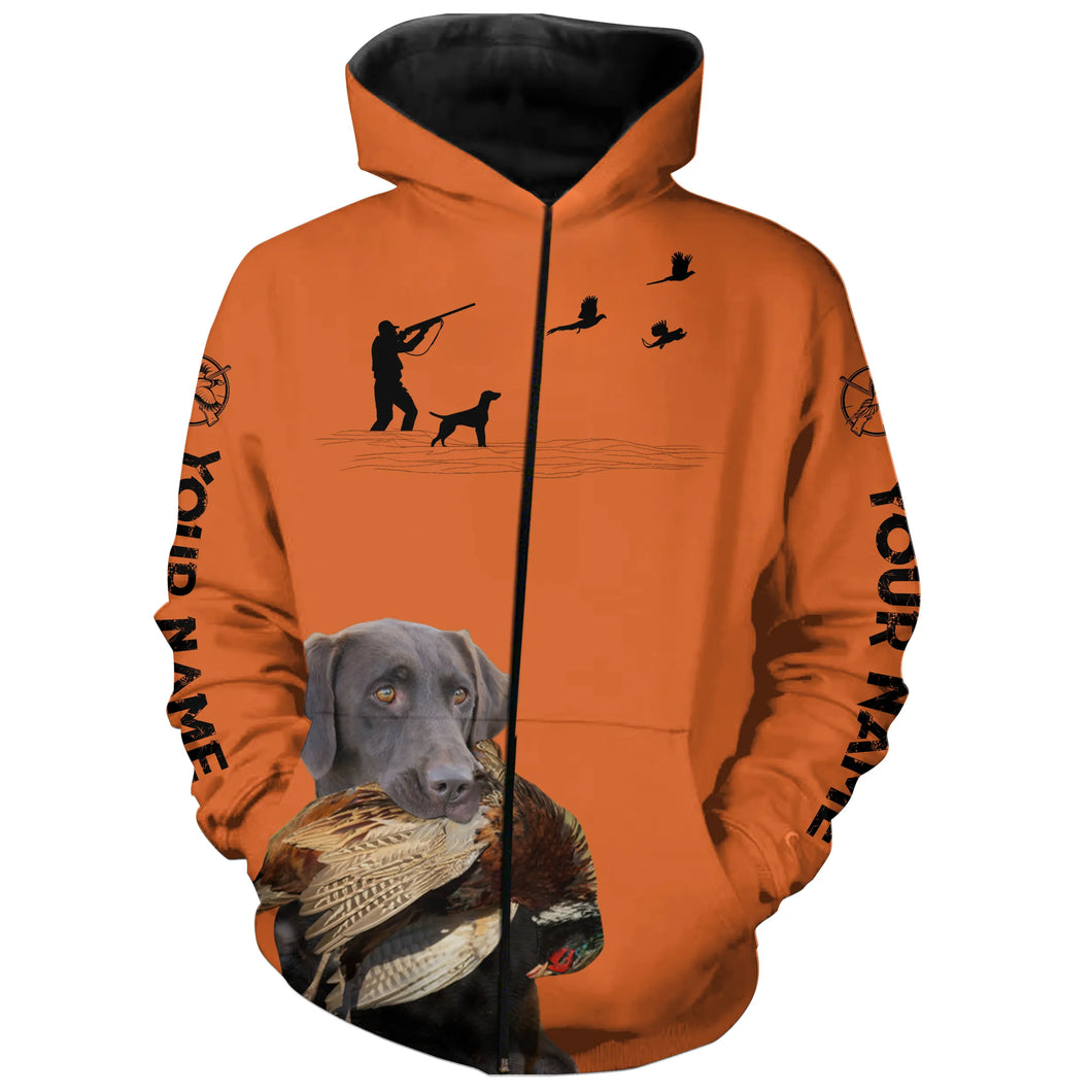 Chocolate Labs Pheasant Hunting custom name orange Shirts for Pheasant Hunters FSD3916