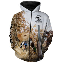 Load image into Gallery viewer, Duck hunting with Dog Yellow Lab Custom Name All over print Shirt, Duck hunting gifts FSD4008