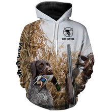 Load image into Gallery viewer, Duck hunting with Dog German wirehaired pointer Custom Name All over print Shirt, Duck hunting gifts FSD4009