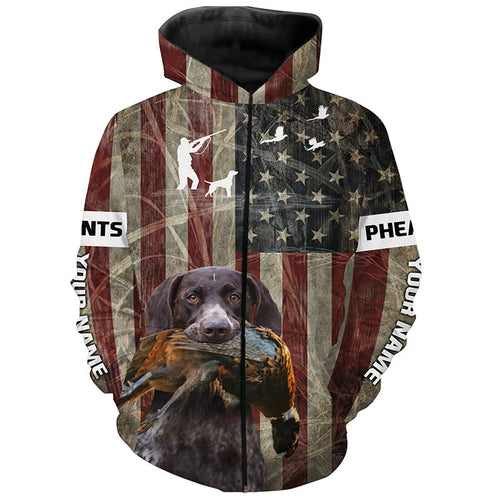 German Shorthaired Pointer dog Pheasant hunting Patriotic American flag custom Name all over print Shirts FSD4104