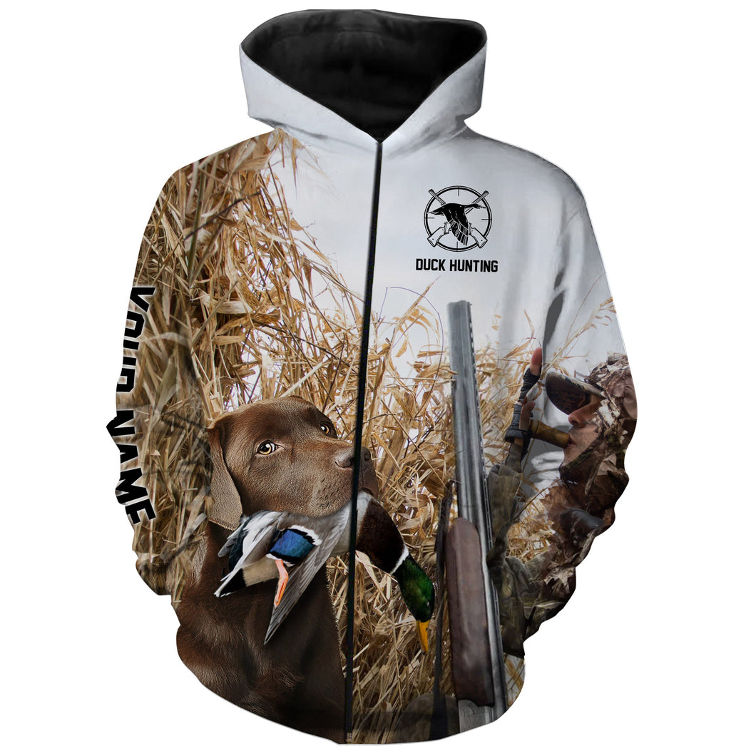 Duck hunting with Dog Chocolate Labs Custom Name All over print Shirts, Duck hunting gifts FSD4014