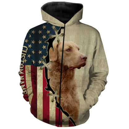 Chesapeake Bay Retriever American flag T-shirt, Hoodie, Long sleeve Shirt - Custom Dog lover Shirt FSD3944