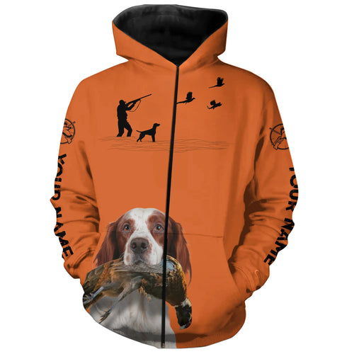 Irish Red & White Setter Dog Pheasant Hunting Custom name Orange Shirts for Upland hunters FSD3956