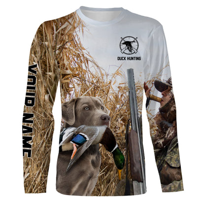 Duck hunting with Dog Silver Labs Custom Name All over print Shirts, Duck hunting gifts FSD4020
