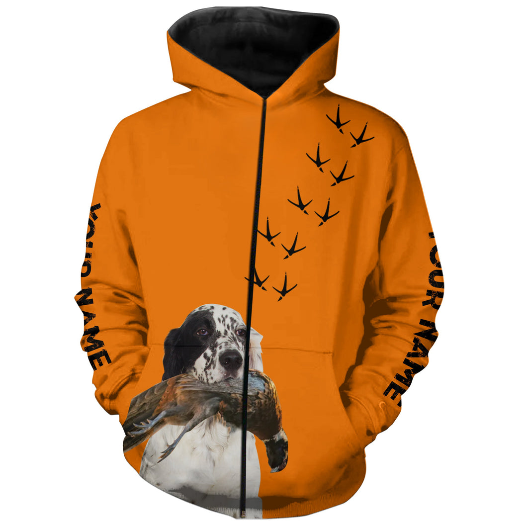 English setter Dog Pheasant Hunting Blaze Orange custom Name Hunting Hoodie, T-shirt FSD3972