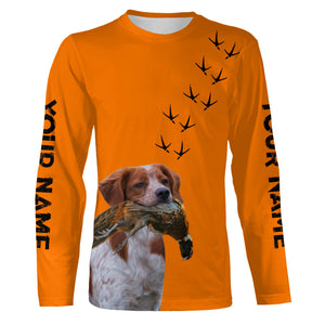 Brittany Dog Pheasant Hunting Blaze Orange custom Name Hunting Hoodie, T-shirt FSD3973