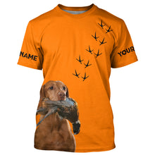 Load image into Gallery viewer, Vizsla Dog Pheasant Hunting Blaze Orange custom Name Hunting Hoodie, T-shirt FSD3975