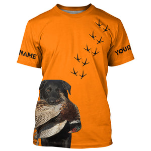 Black Labs dog Pheasant Hunting Blaze Orange custom Name Hunting Hoodie, T-shirt FSD3976