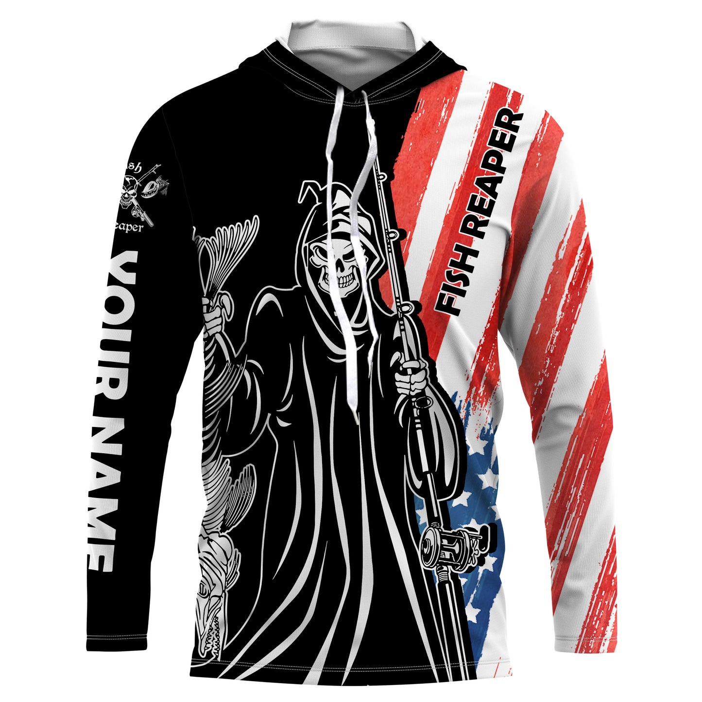 Fish Reaper American Flag Patriotic Custom Name UV Protection Shirt, Personalized Fishing Gifts - FSD2464