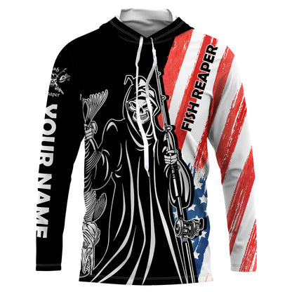 Fish Reaper American Flag Patriotic Custom Name UV Protection Shirt, Personalized Fishing Gifts - FSD2464