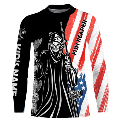 Fish Reaper American Flag Patriotic Custom Name UV Protection Shirt, Personalized Fishing Gifts - FSD2464