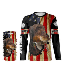 Load image into Gallery viewer, Pudelpointer Pheasant hunting Dogs American flag Custom Name Shirts, gifts for hunting dog owners FSD3798