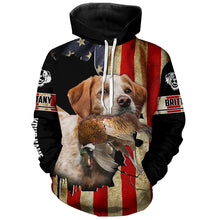 Load image into Gallery viewer, Brittany Bird dog Hunting Pheasant American flag Custom Name Shirts, gifts for hunting dog owners FSD3800