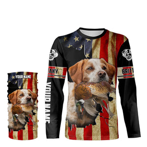 Brittany Bird dog Hunting Pheasant American flag Custom Name Shirts, gifts for hunting dog owners FSD3800