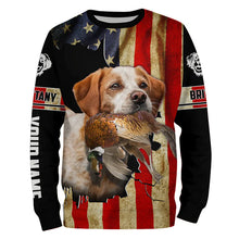 Load image into Gallery viewer, Brittany Bird dog Hunting Pheasant American flag Custom Name Shirts, gifts for hunting dog owners FSD3800