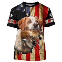 Load image into Gallery viewer, Brittany Bird dog Hunting Pheasant American flag Custom Name Shirts, gifts for hunting dog owners FSD3800