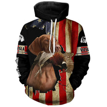 Load image into Gallery viewer, Vizsla Bird Dog Pheasant hunting American flag Custom Name Shirts, gifts for hunting dog owners FSD3801