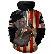 Load image into Gallery viewer, Bird Dog Labs Chocolate Labrador Pheasant hunting American flag Custom Name Shirts, Hoodie FSD3803