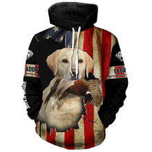 Load image into Gallery viewer, Bird Dog Labs yellow Labrador Pheasant hunting American flag Custom Name Shirts, Hoodie FSD3805