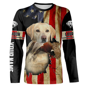 Bird Dog Labs yellow Labrador Pheasant hunting American flag Custom Name Shirts, Hoodie FSD3805