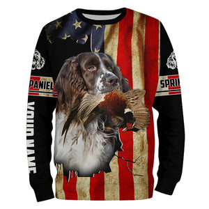 Springer Spaniel bird Dog Pheasant hunting American flag Customized Name Shirts, Hoodie FSD3806