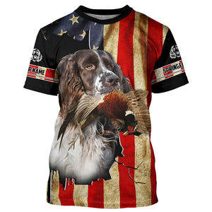 Springer Spaniel bird Dog Pheasant hunting American flag Customized Name Shirts, Hoodie FSD3806