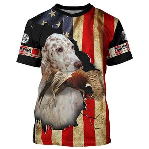 English Setter bird Dog Pheasant hunting American flag Customized Name Shirts, Hoodie FSD3807