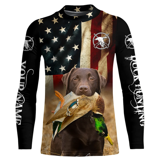Best Duck Hunting Dogs chocolate Labrador Retriever American flag 3D All over printed Shirts FSD3865