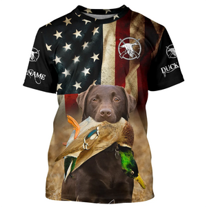 Best Duck Hunting Dogs chocolate Labrador Retriever American flag 3D All over printed Shirts FSD3865