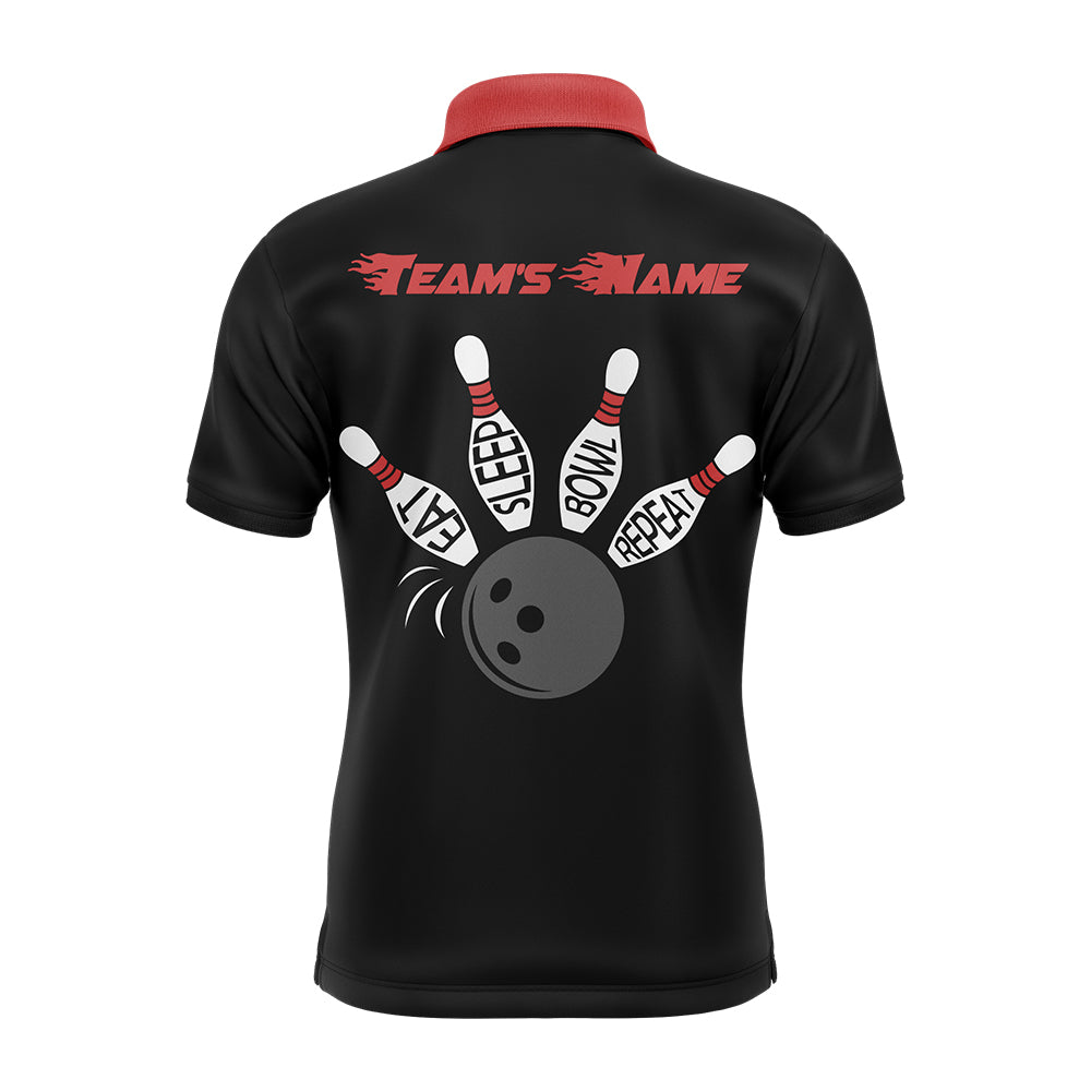 Custom Bowling Shirt for Men, Vintage Red&Black Bowling Polo Jersey for Team Eat Sleep Bowl Repeat NBP164