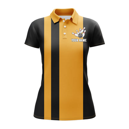 Custom Bowling Shirt for Women, Vintage Yellow&Black Bowling Polo Jersey Team Bowling Ladies Girl NBP166